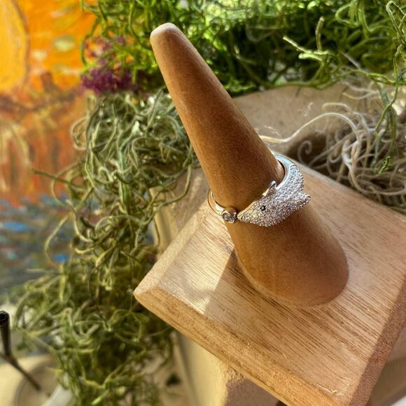 Micro Pave 14k Cz Diamond Dolphin Sterling Silver Ring Sizes 7,8,9 - Picture 8 of 9